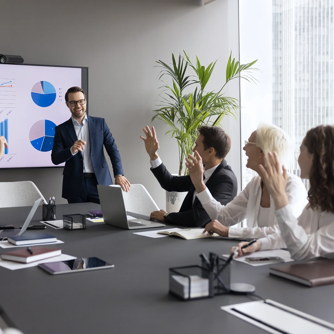Successful team in a meeting room during a business presentation