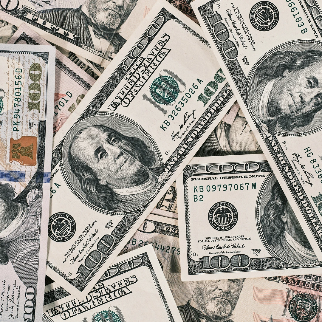 Disordered stack of U.S. dollar bills