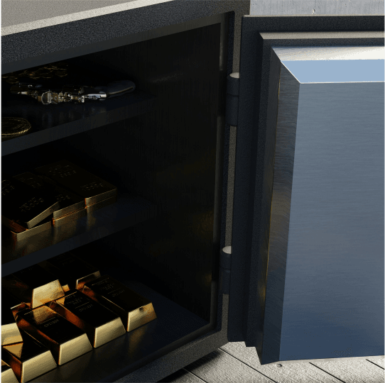 bank safe box with many gold bars inside